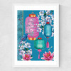 Birds and Lanterns Medium White Frame