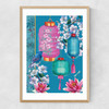 Birds and Lanterns Narrow Oak Frame