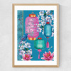 Birds and Lanterns Medium Oak Frame
