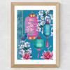 Birds and Lanterns Wide Oak Frame