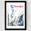 1960's cover, Ink sketch black blue green Wide Black Frame