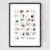 Alphabet in white Narrow Black Frame