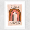 Be Kind Be Happy Wide White Frame