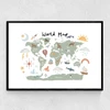 World Map in green Narrow Black Frame