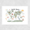 World Map in green Narrow White Frame