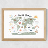 World Map in green Wide Oak Frame