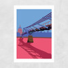 St Paul's and Millennium Bridge (Blue and Pink) Unframed Print