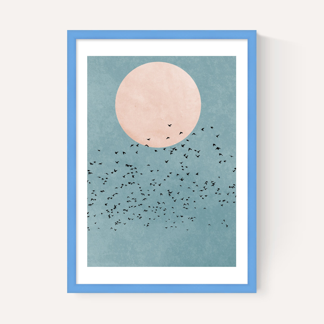fly away art print by the kubistika in sky blue frame