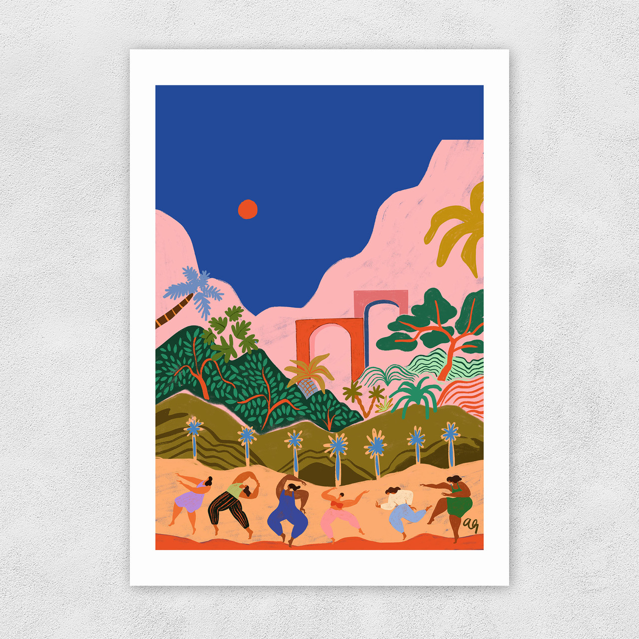 Dancing in Paradise art print by Arty Guava in oak frame