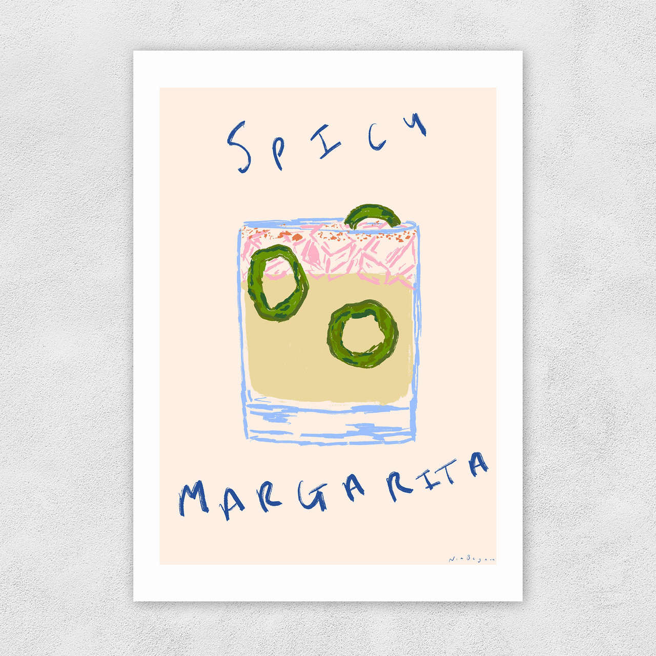 Spicy Margarita art print by Nia Beynon in white frame