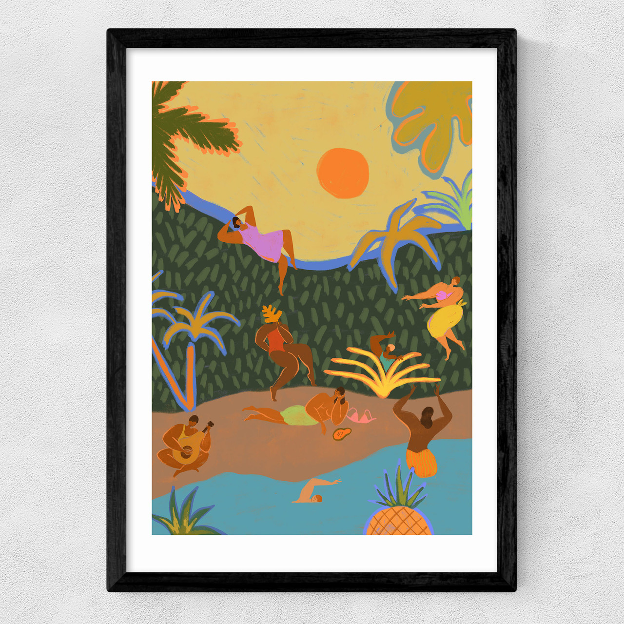 summer paradise art print by arty guava in black frame