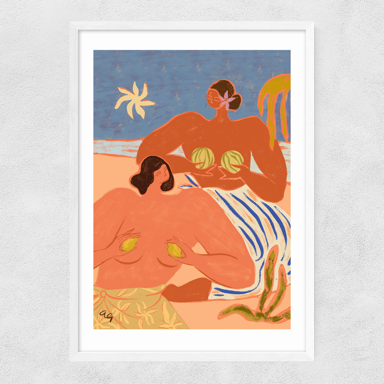 lemon and melon art print by arty guava in white frame