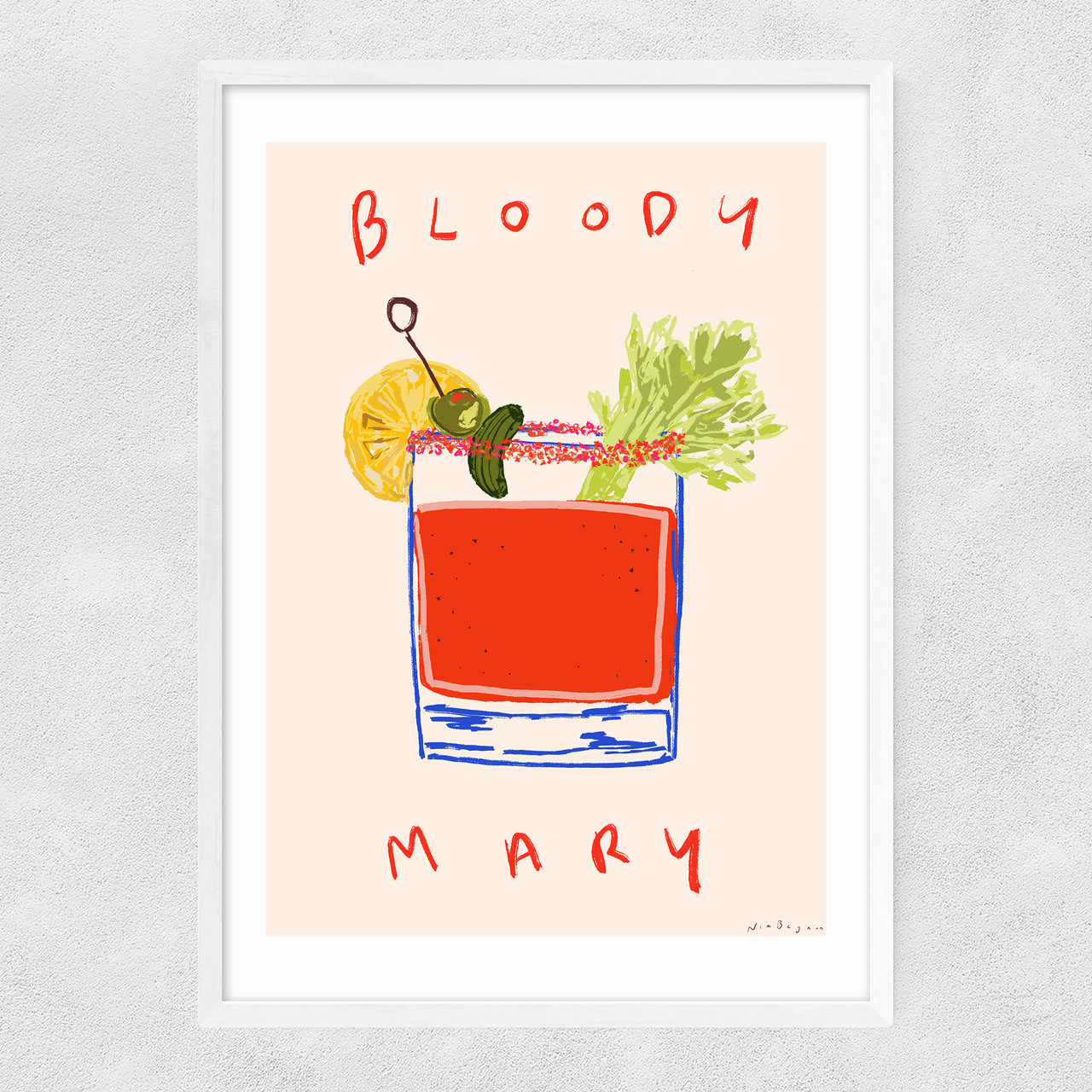 bloody mary art print by nia beynon in white frame