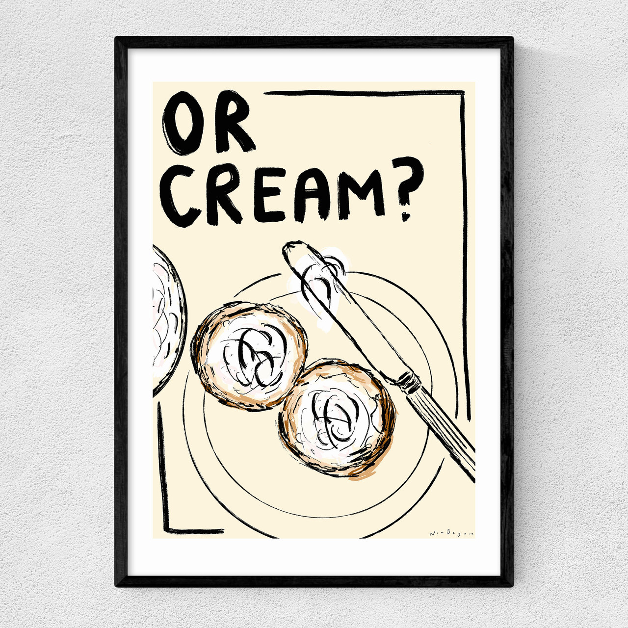 cream art print by nia beynon in black frame