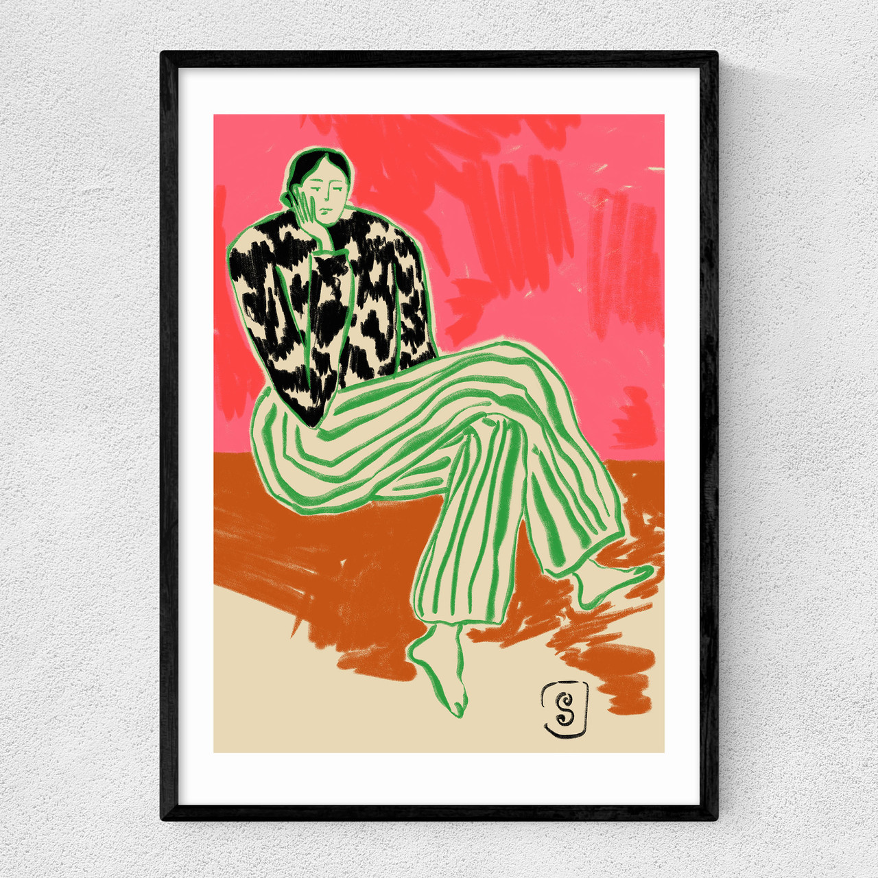 calm woman art print by sandra poliakov in narrow black frame