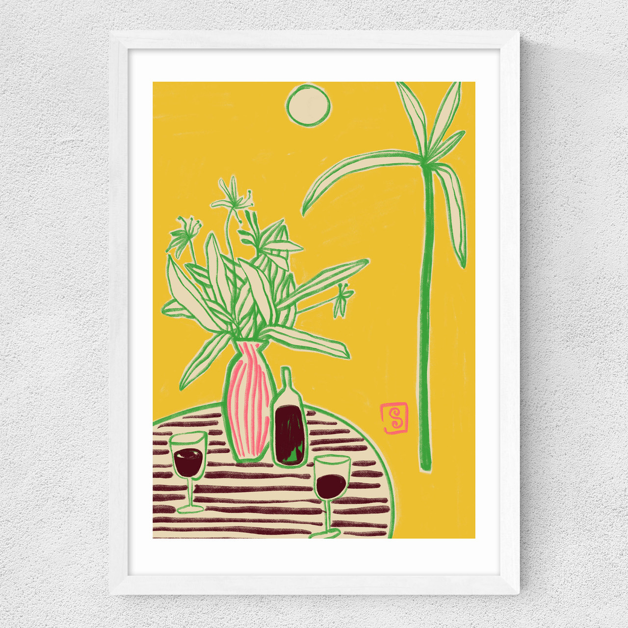 conversation by the sea art print by sandra poliakov in narrow white frame