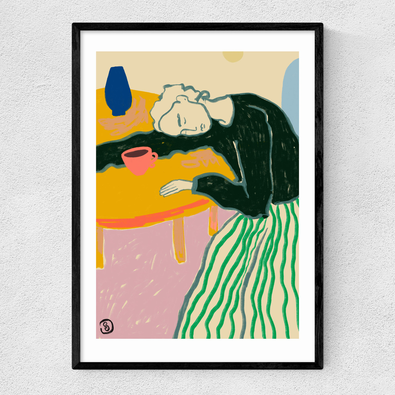 motherhood table art print by sandra poliakov in narrow black frame