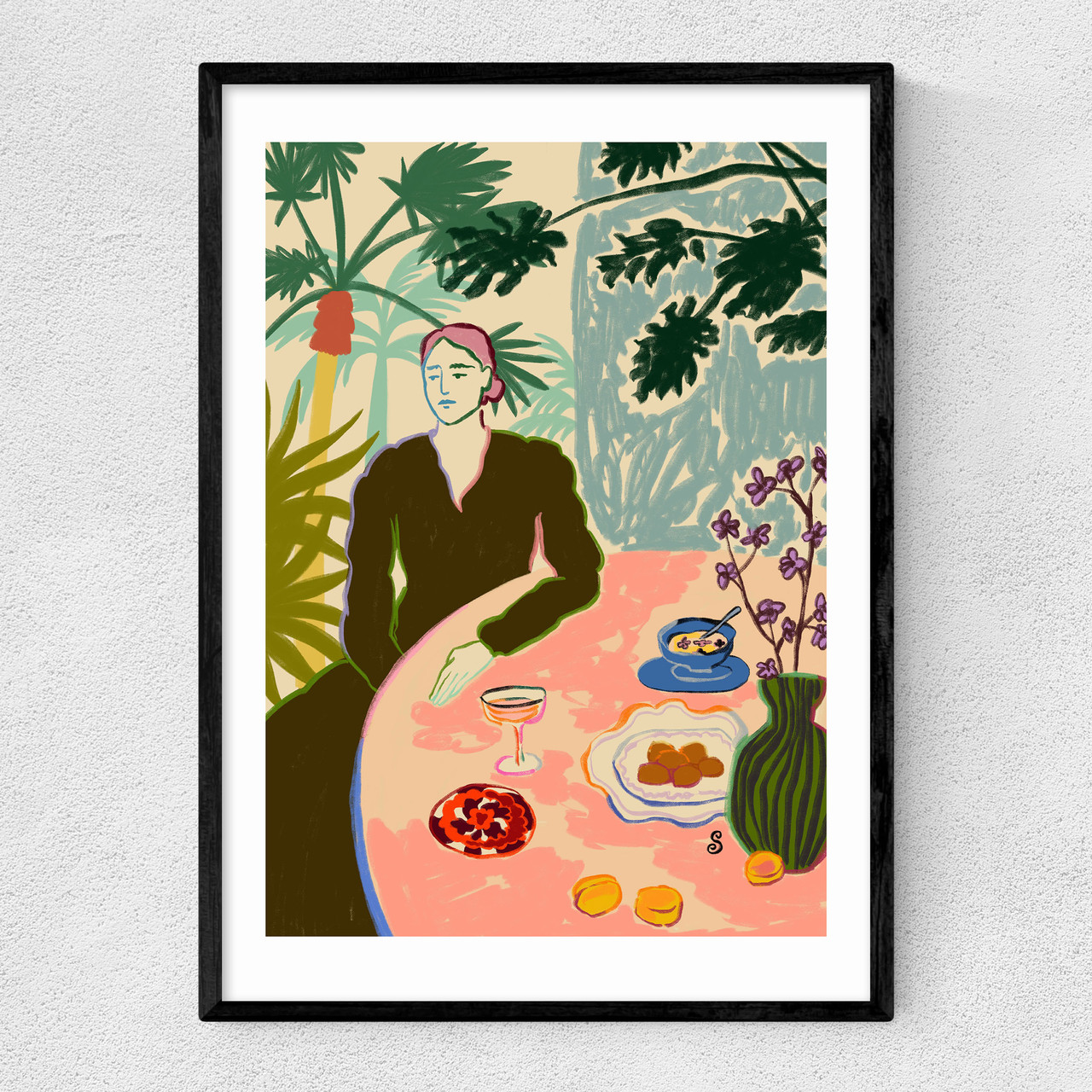 tropical art print by sandra poliakov in black frame