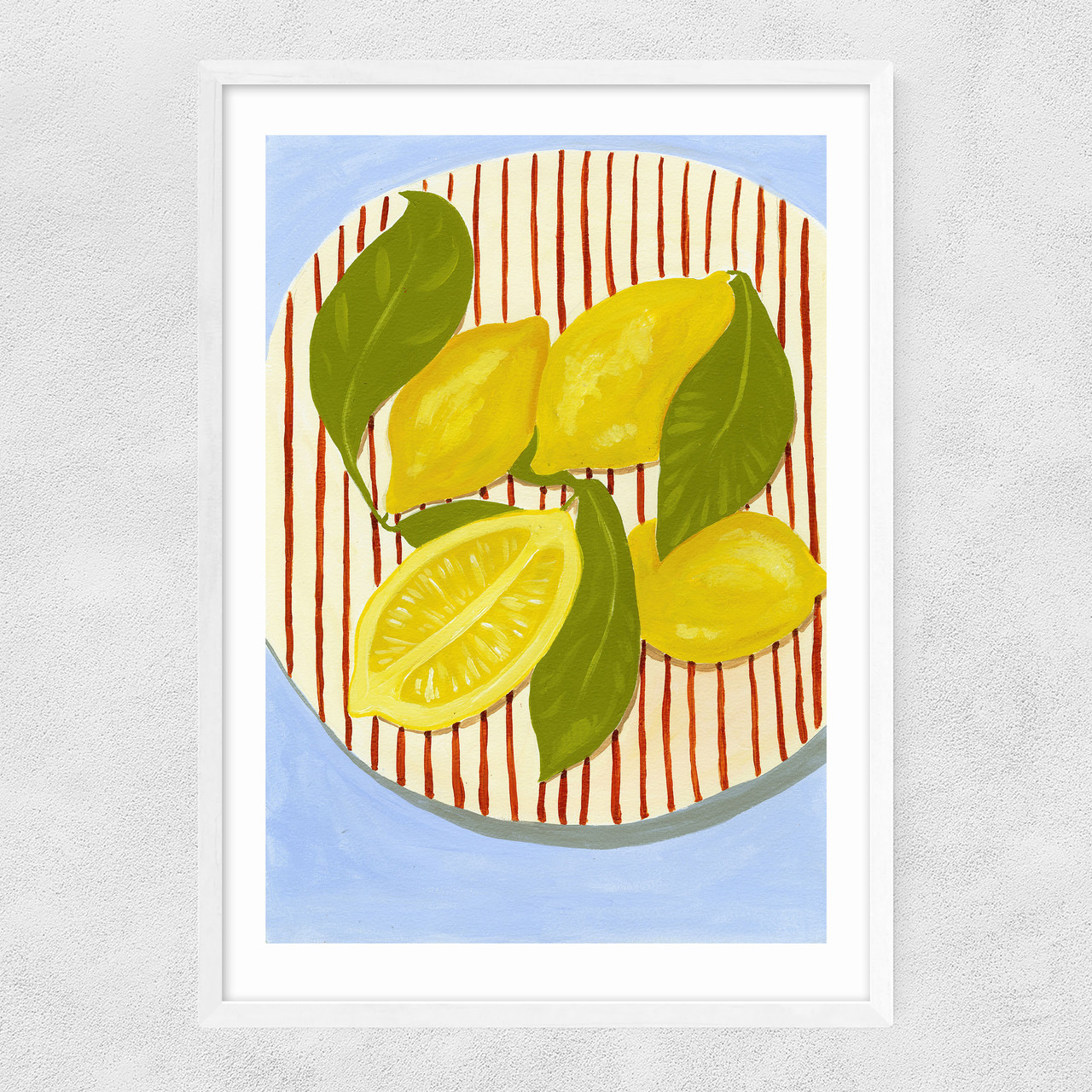 leafy lemons art print by susie miller in white frame