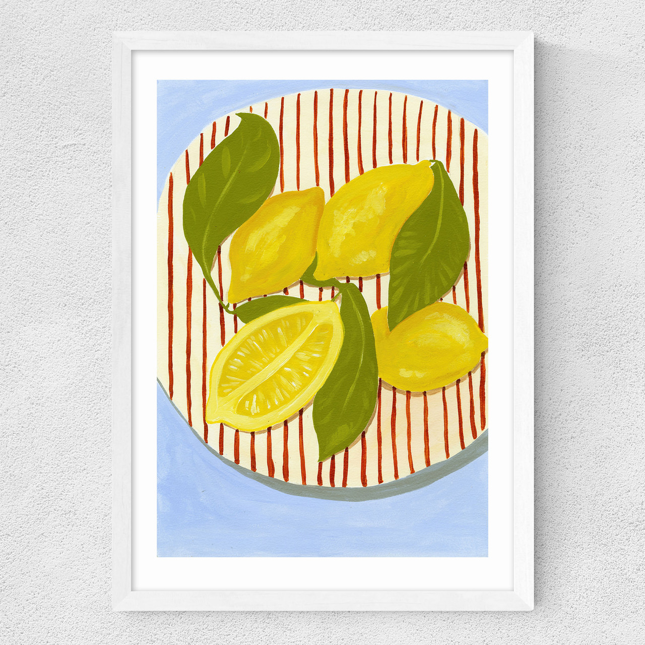 leafy lemons art print by susie miller in white frame