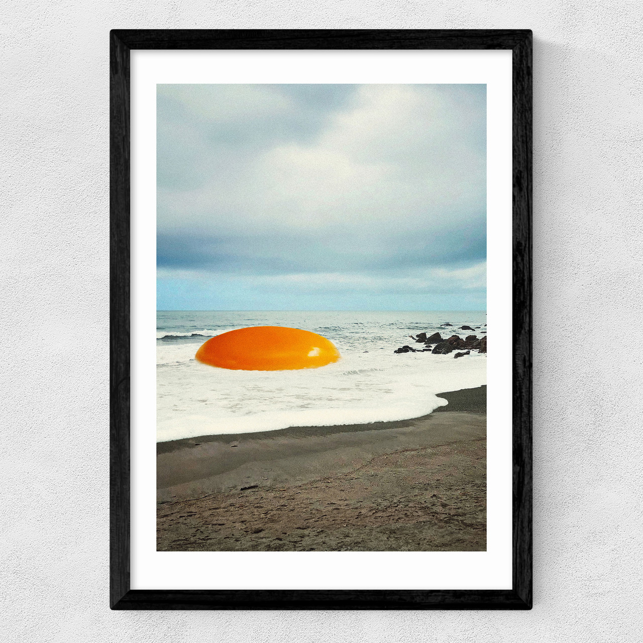 beach egg sunny side up breakfast in black frame