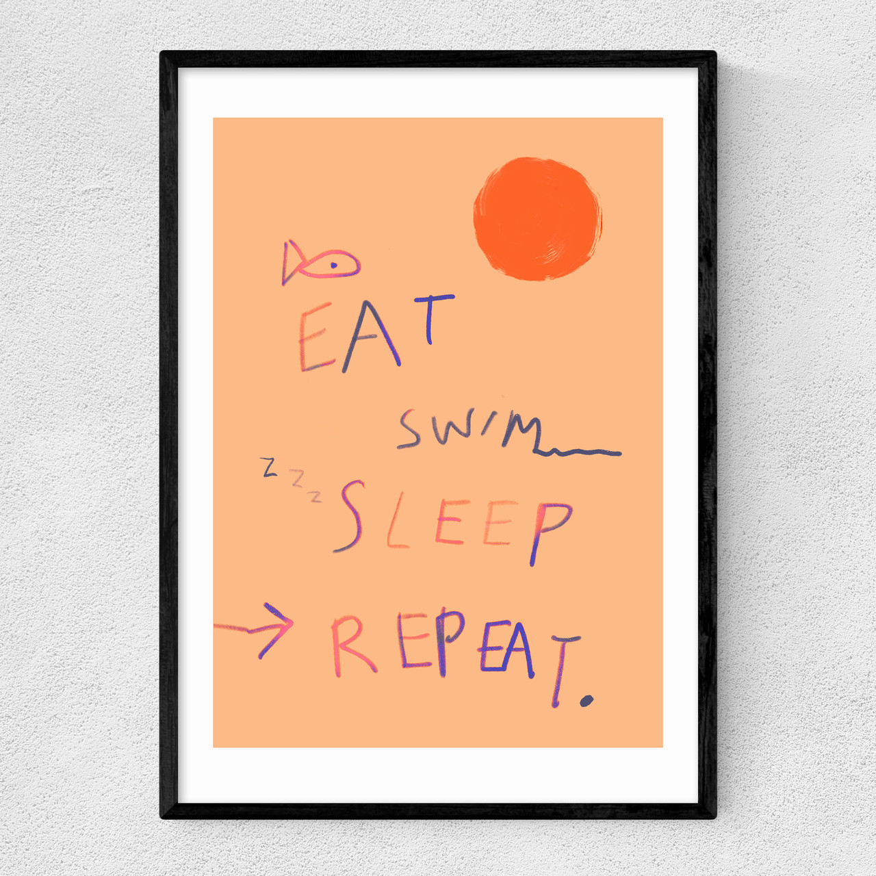 eat swim sleep repeat art print by studio eleni in black frame