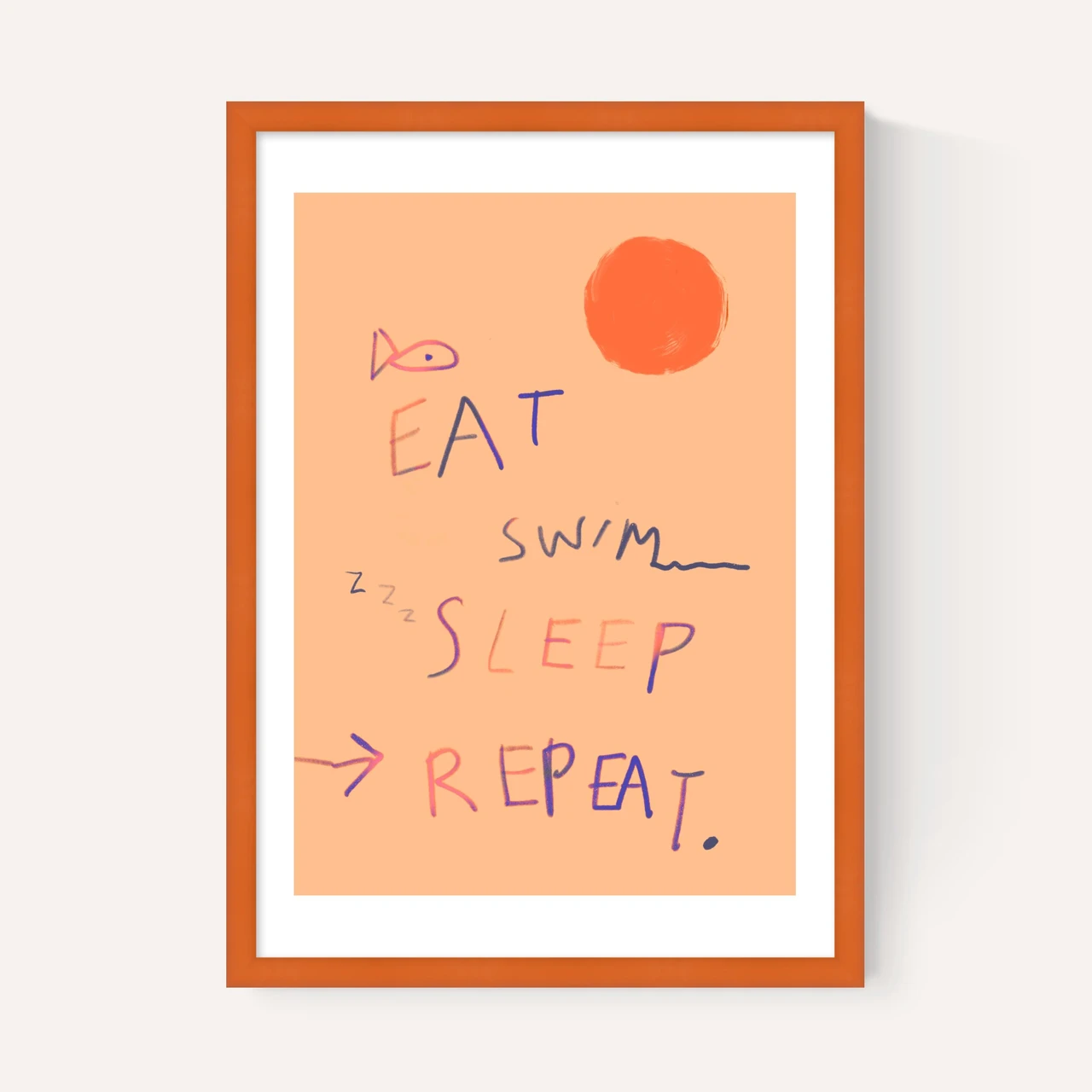 eat swim sleep repeat art print by studio eleni in black frame