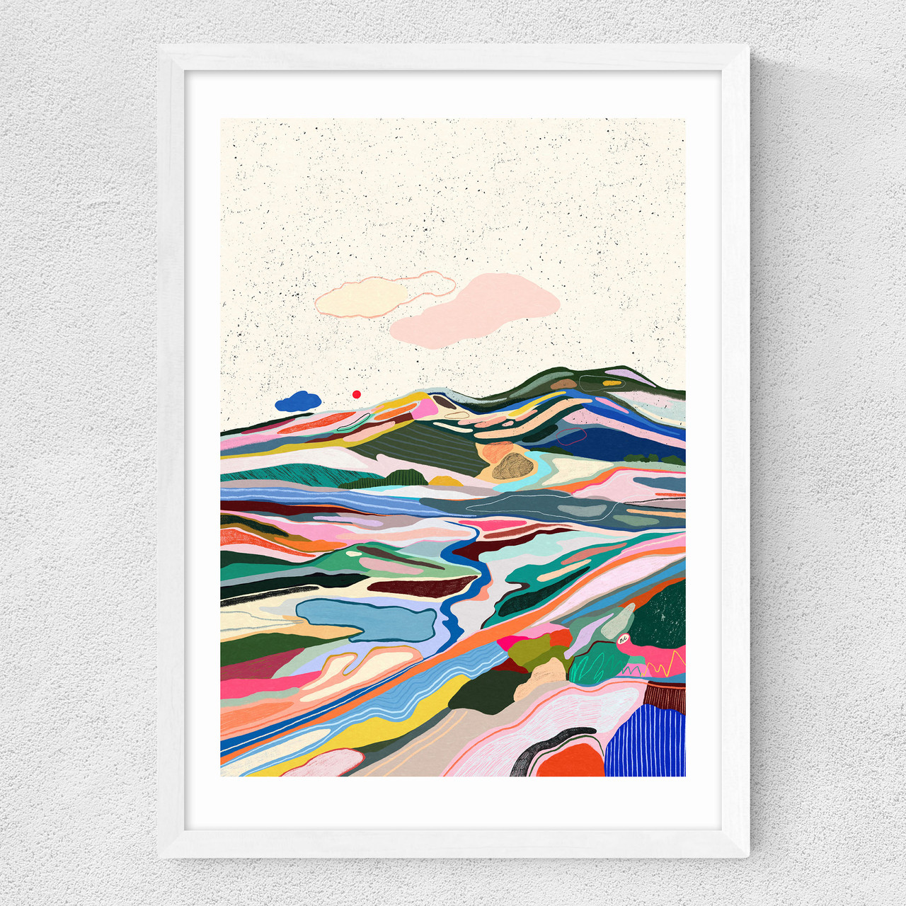 Black dots in the sky art print by marina ester castaldo co in white frame