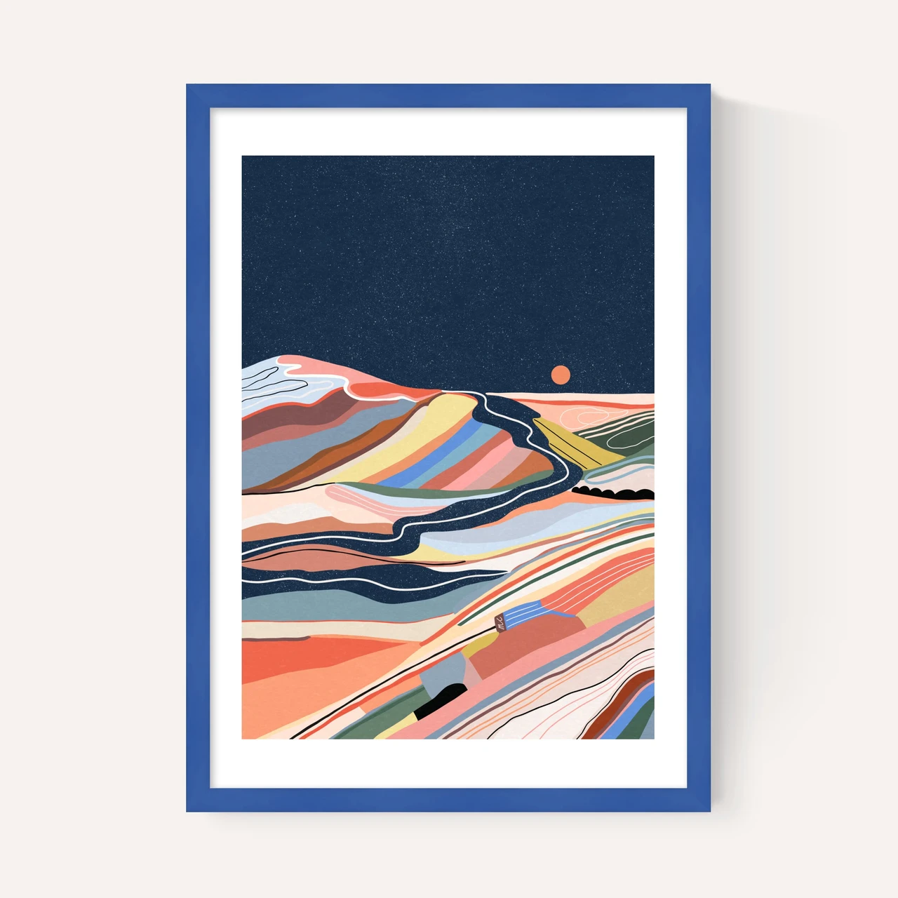 moonstone art print by marina ester castaldo in blue frame