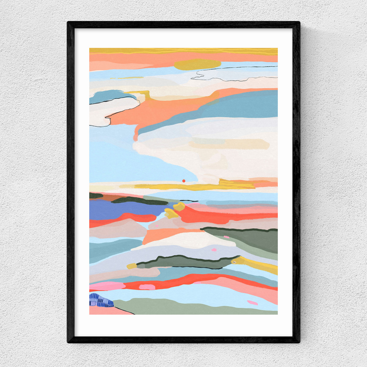 pastel sunset art print by marina ester castaldo co in black frame