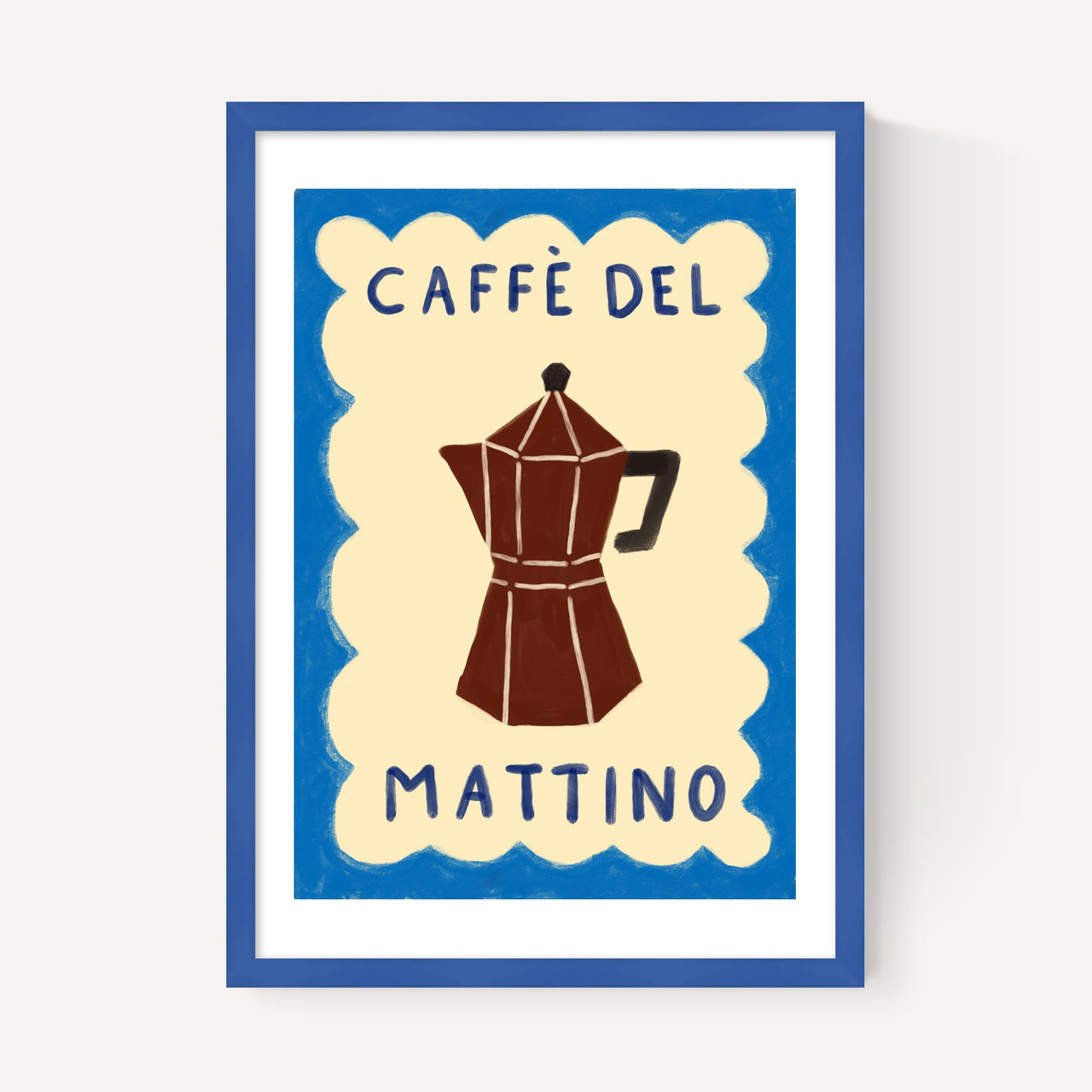 caffè del mattino art print by she snacks and paints in blue frame