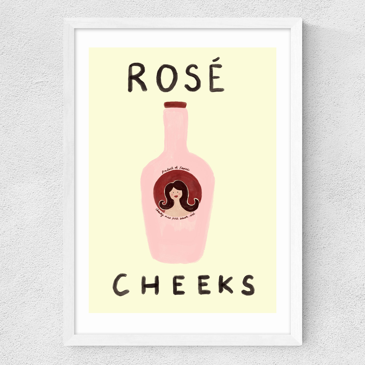 rosé cheeks art print by she snacks and paints in white frame
