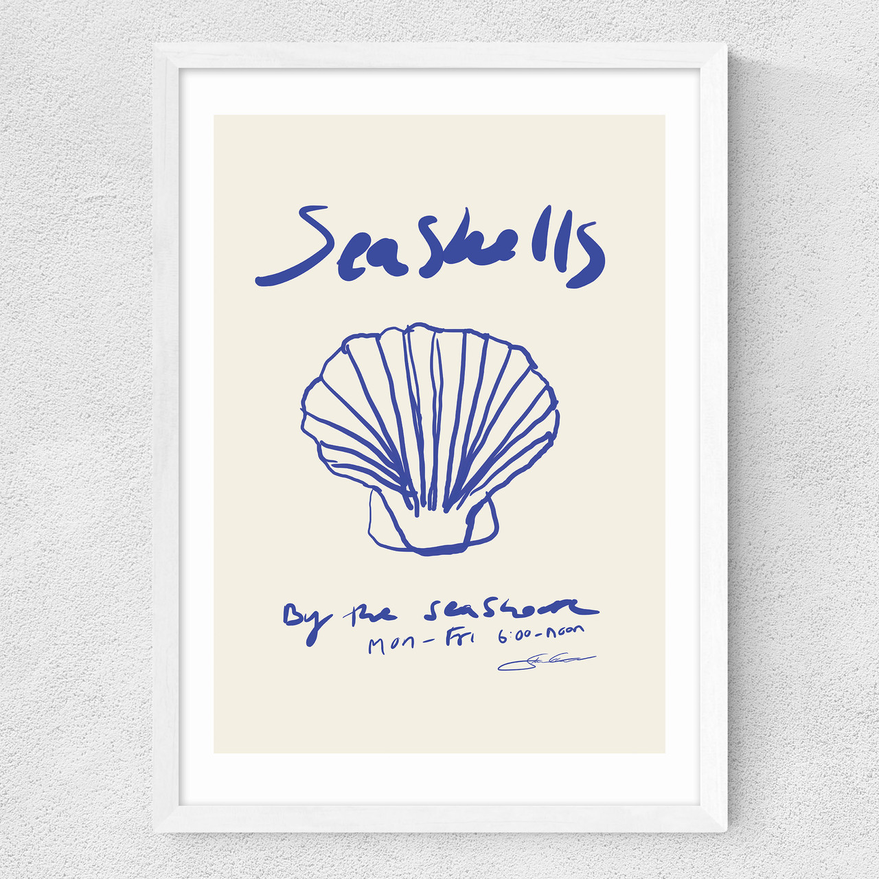seashells art print by stephie cardona in white frame