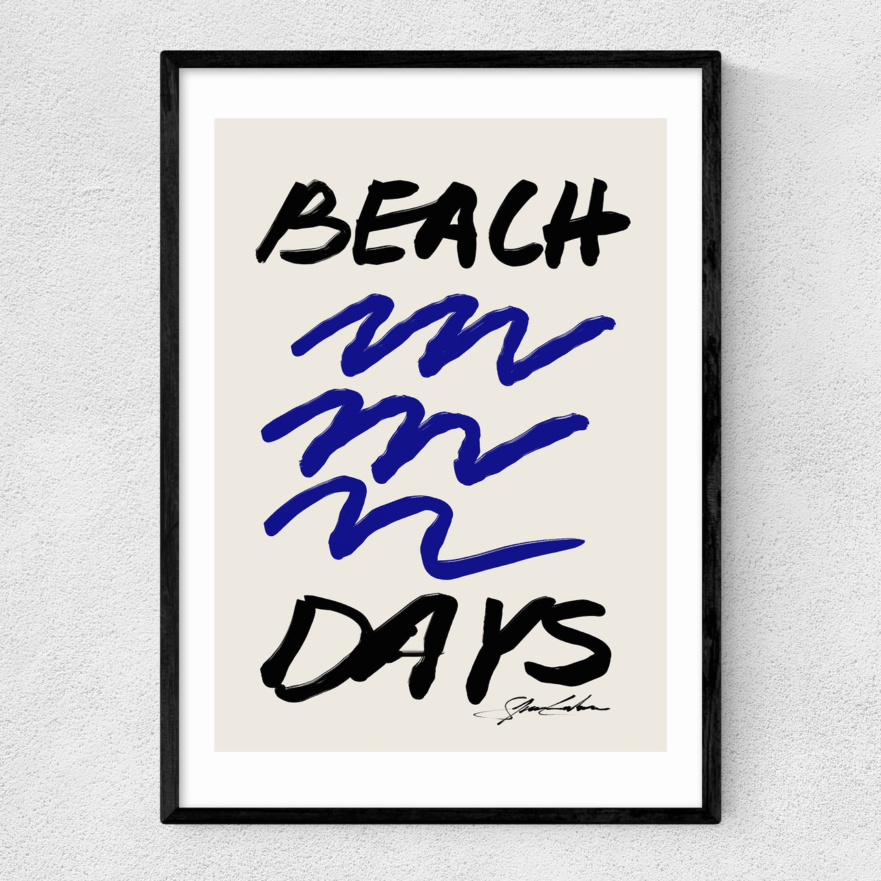 beach days art print by stephie cardona in black frame