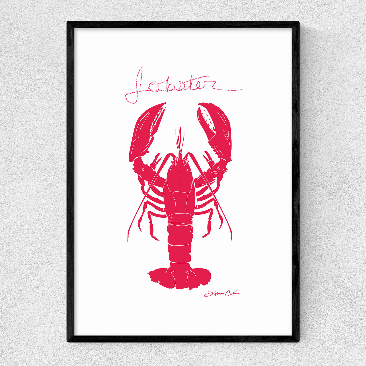 red lobster art print by stephie cardona in black frame