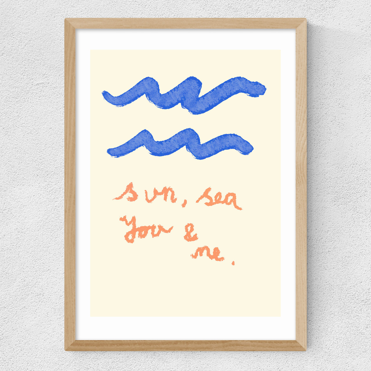sun sea you & me art print by studio eleni in oak frame