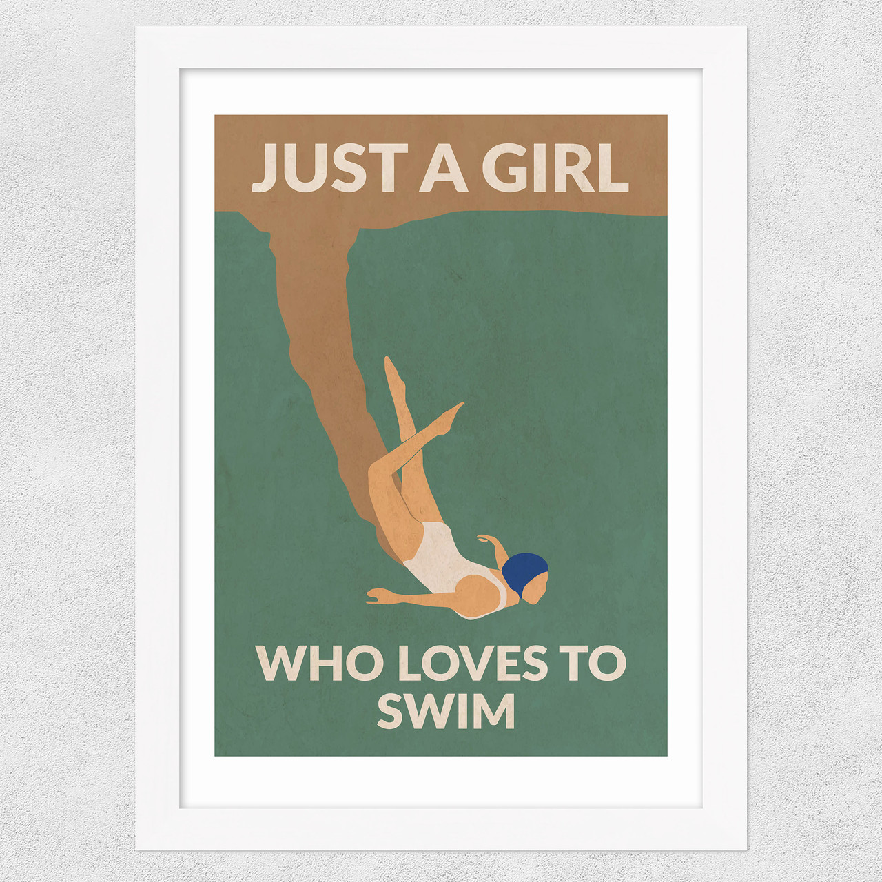 just a girl who loves to swim art print by wall chart in white frame