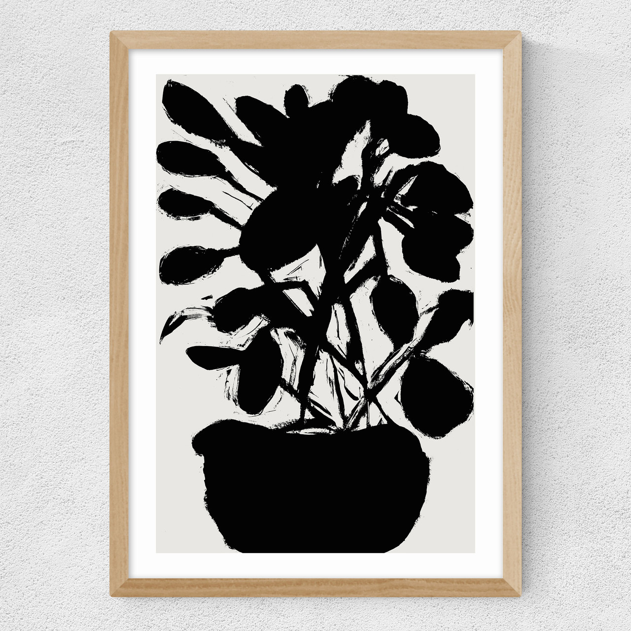 potted plant silhouette I art print by cartissi in oak frame