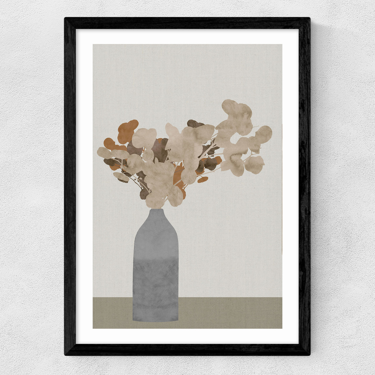 rust brown dried flowers in vase on table I art print by cartissi in black frame
