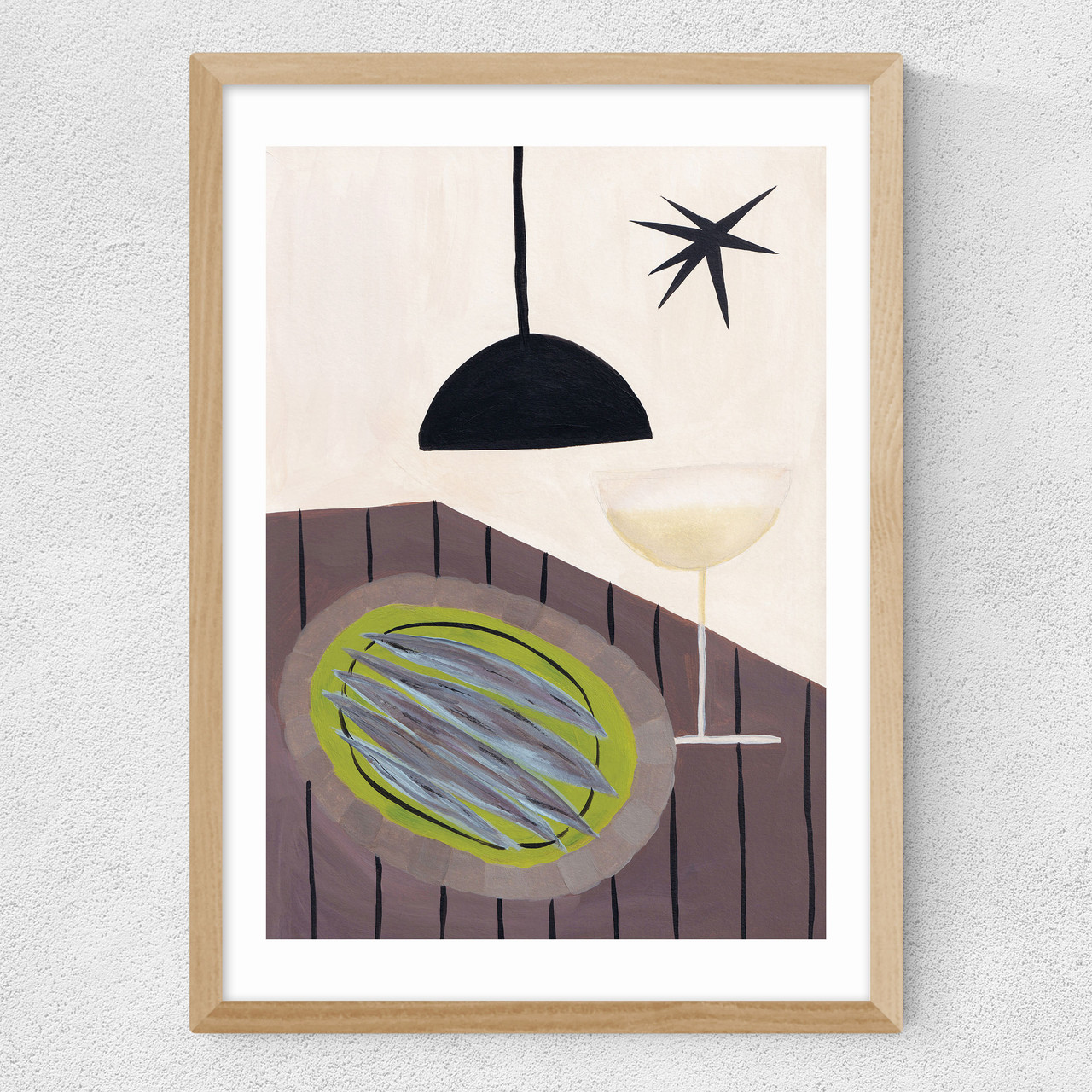 anchovy in parsley oil print by jazmine joye in oak frame