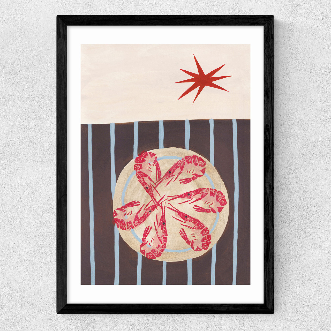 spicy gambas art print by jazmine joye in black frame