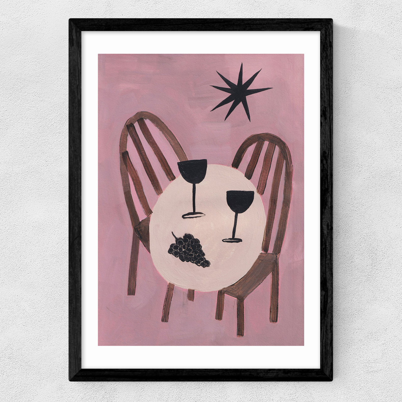wine and yap art print by jazmine joye in black frame