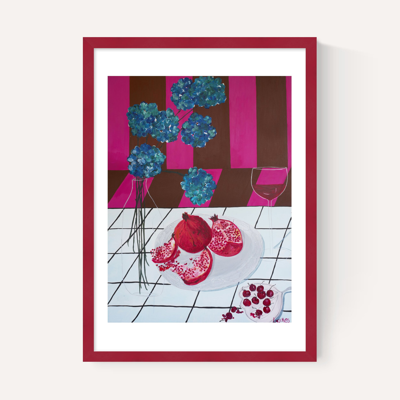 forbidden fruit I art print by lucy muss in burgundy frame