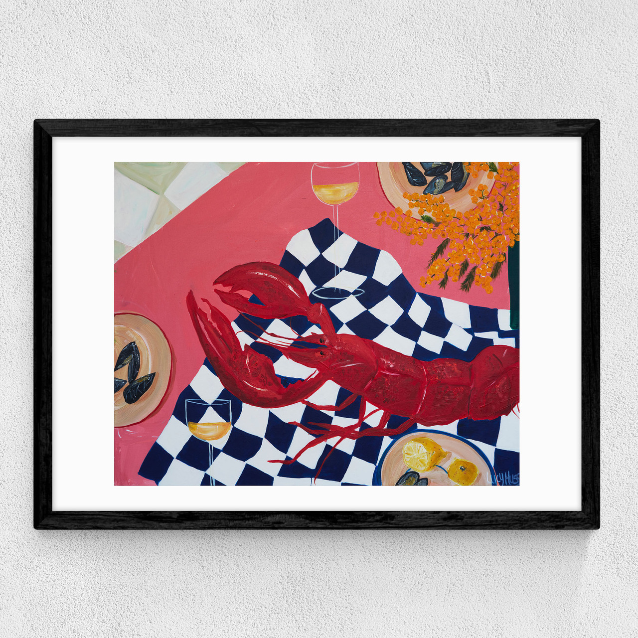 dinner with a sea view art print by lucy muss in black frame