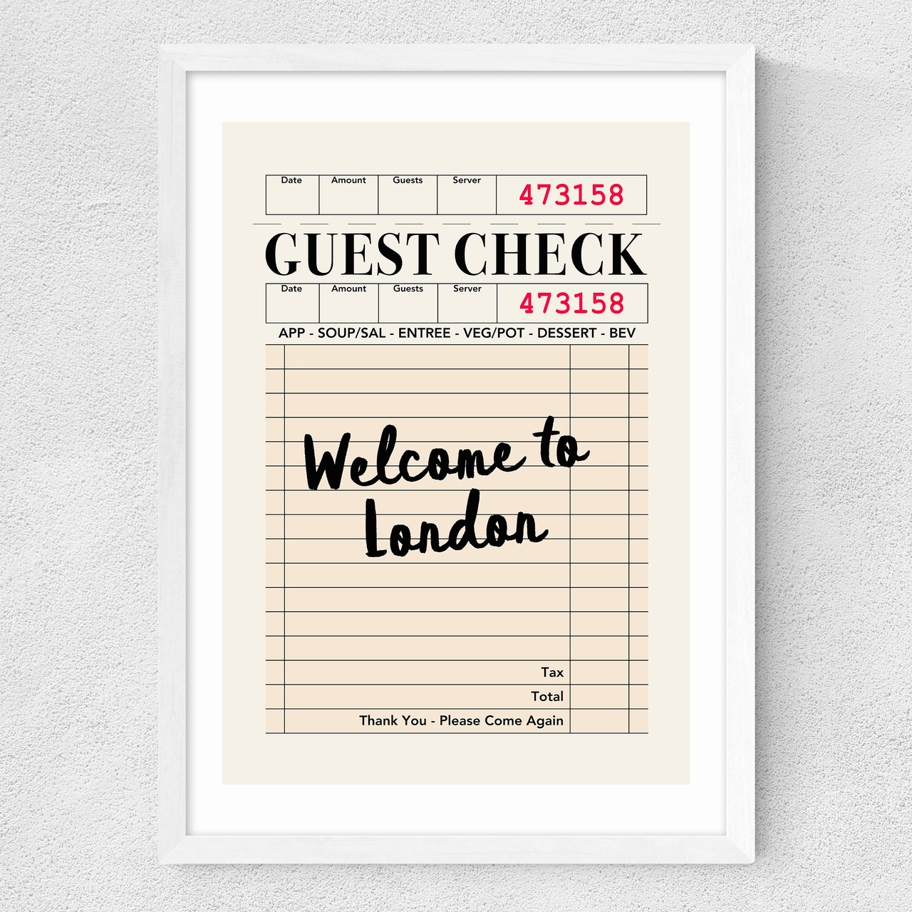 london guest check art print by luxe poster co in white frame