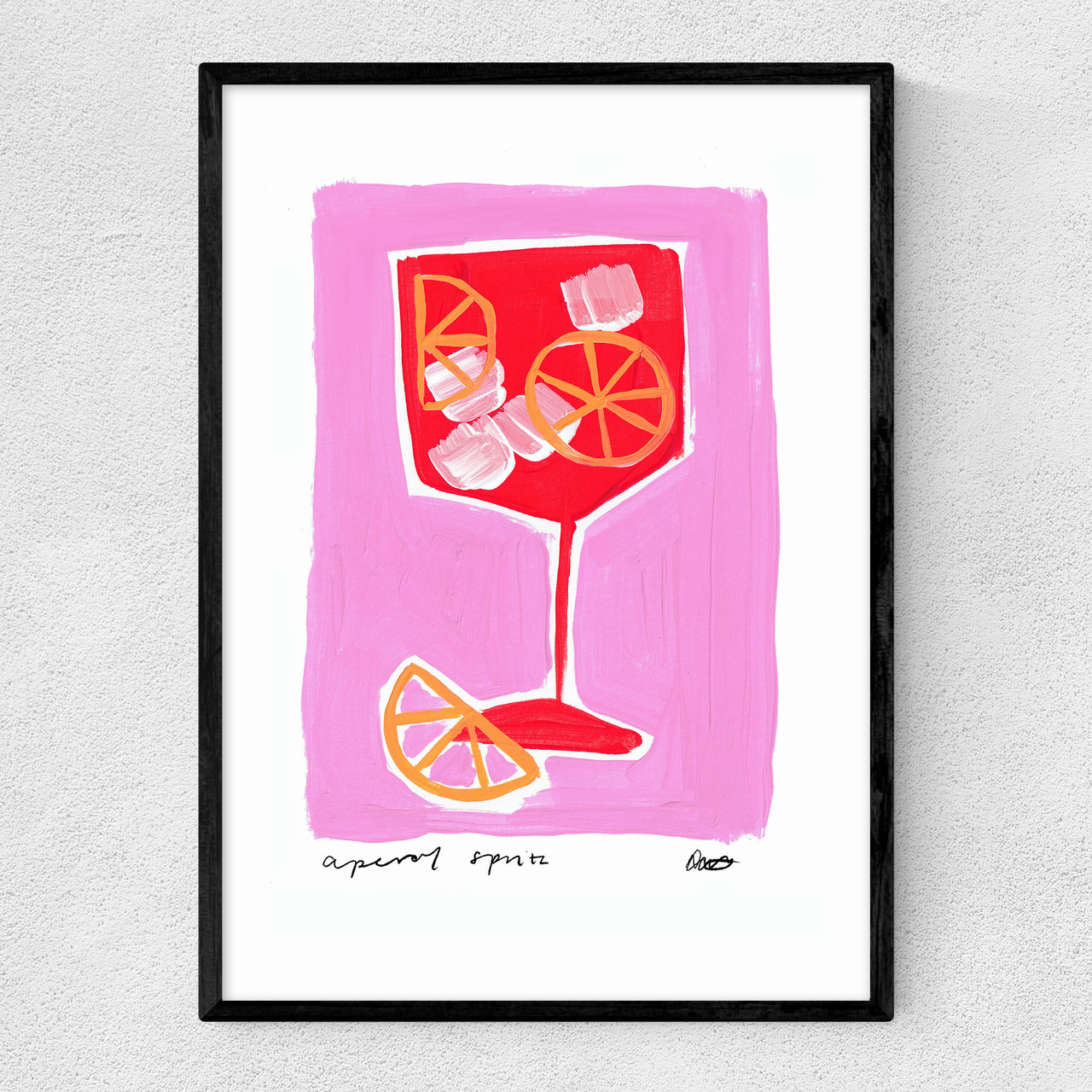 Aperol spritz pink art print by natalie cass in black frame