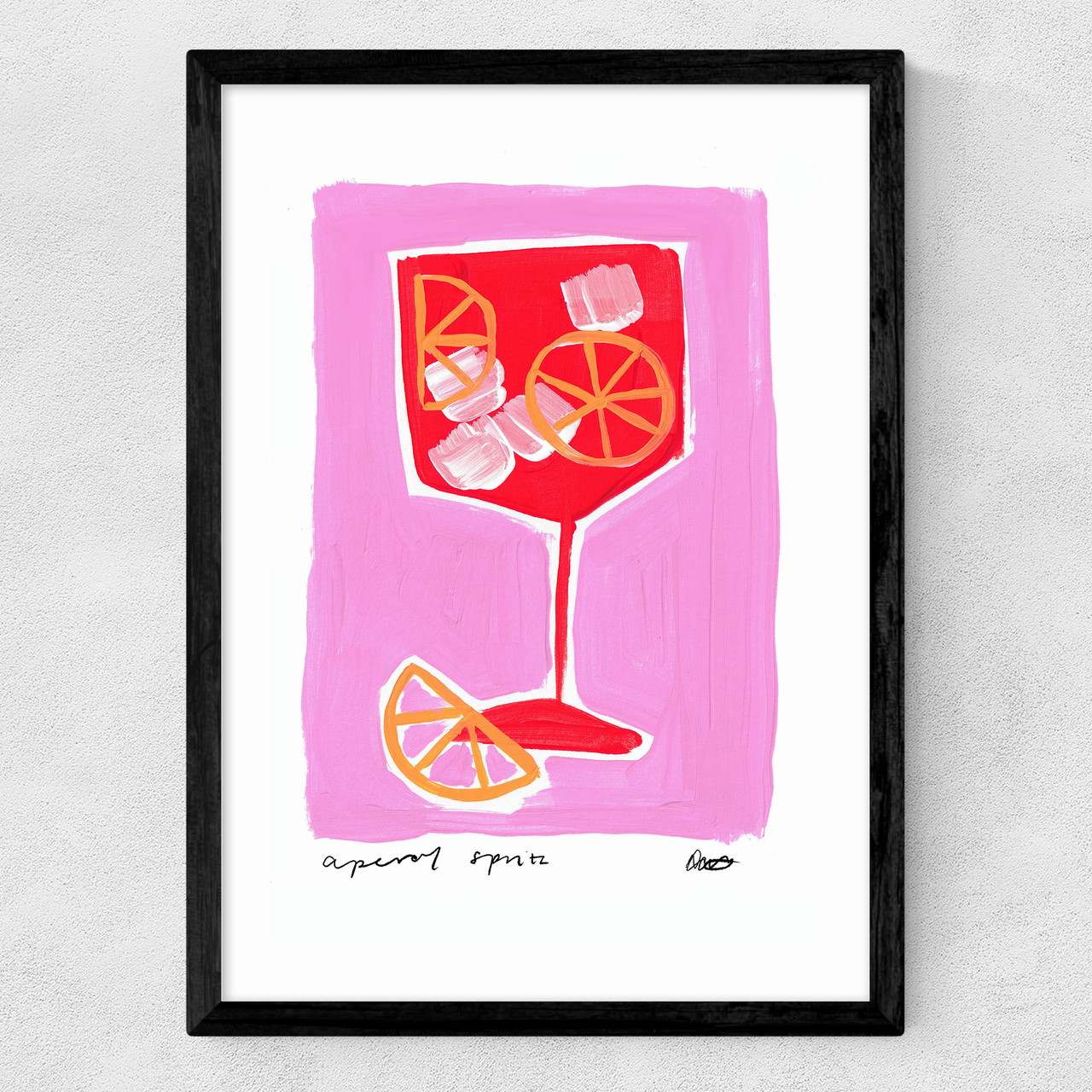 Aperol spritz pink art print by natalie cass in black frame