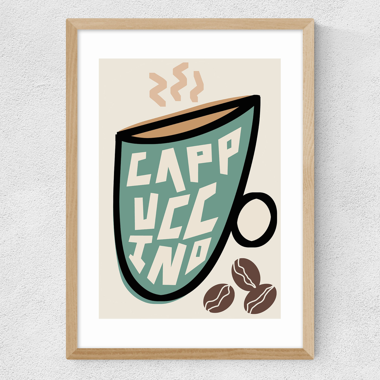 Cappuccino art print by natalie cass in oak frame