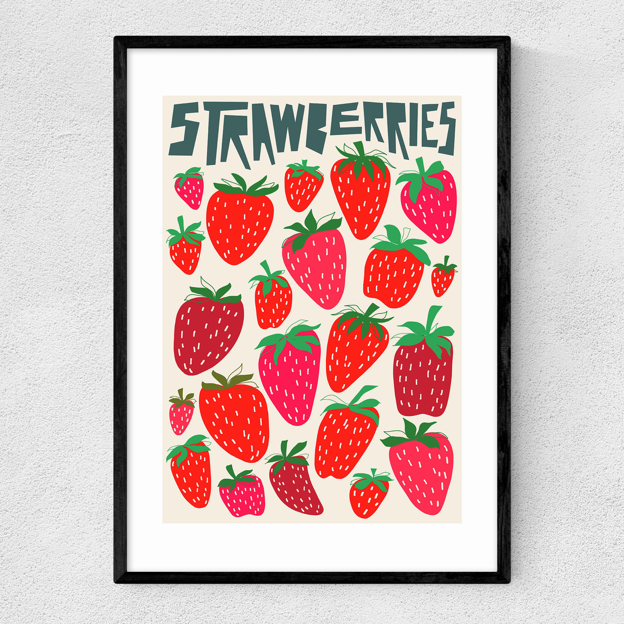 Strawberries art print by natalie cass in black frame
