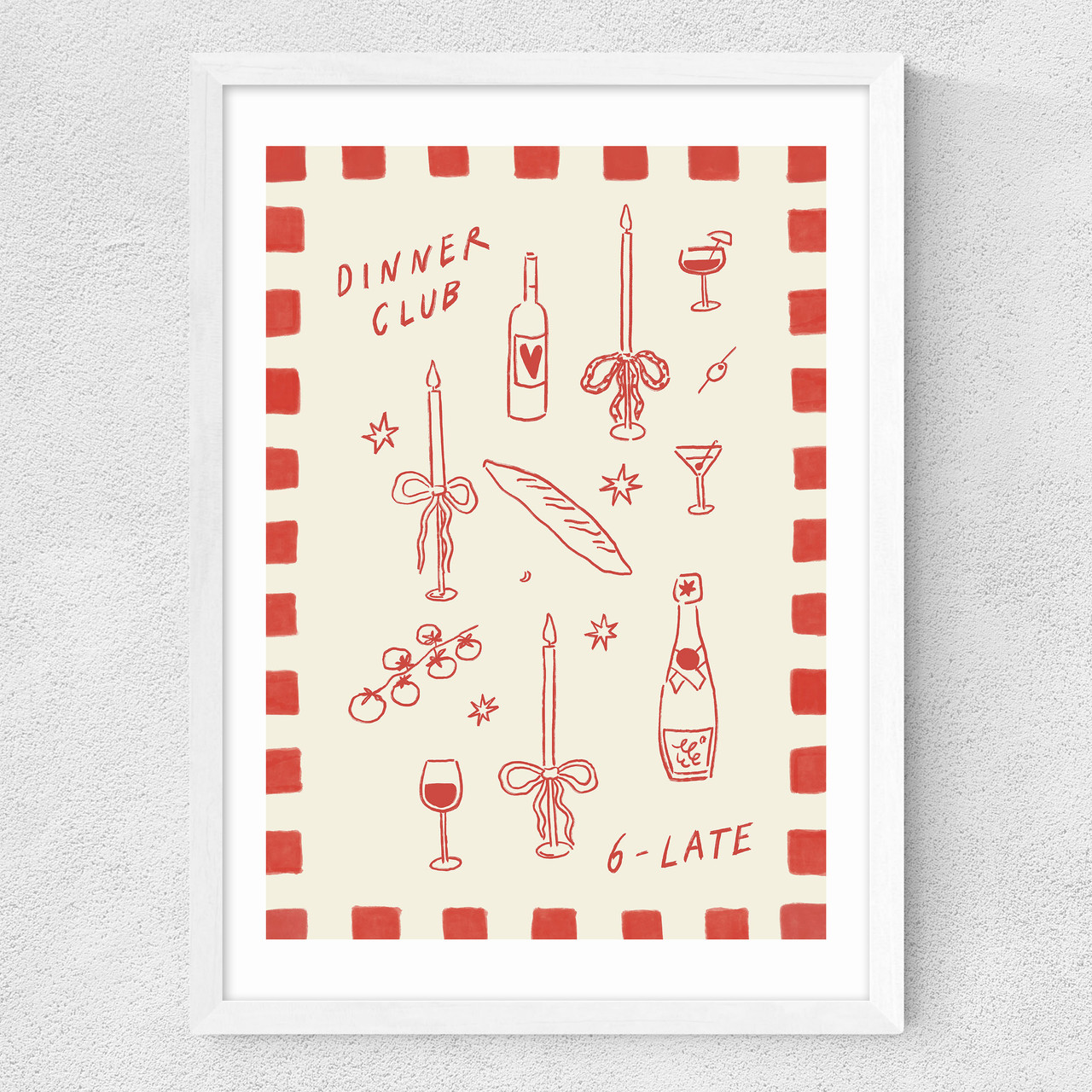 little dinner club art print by nice draws in white frame